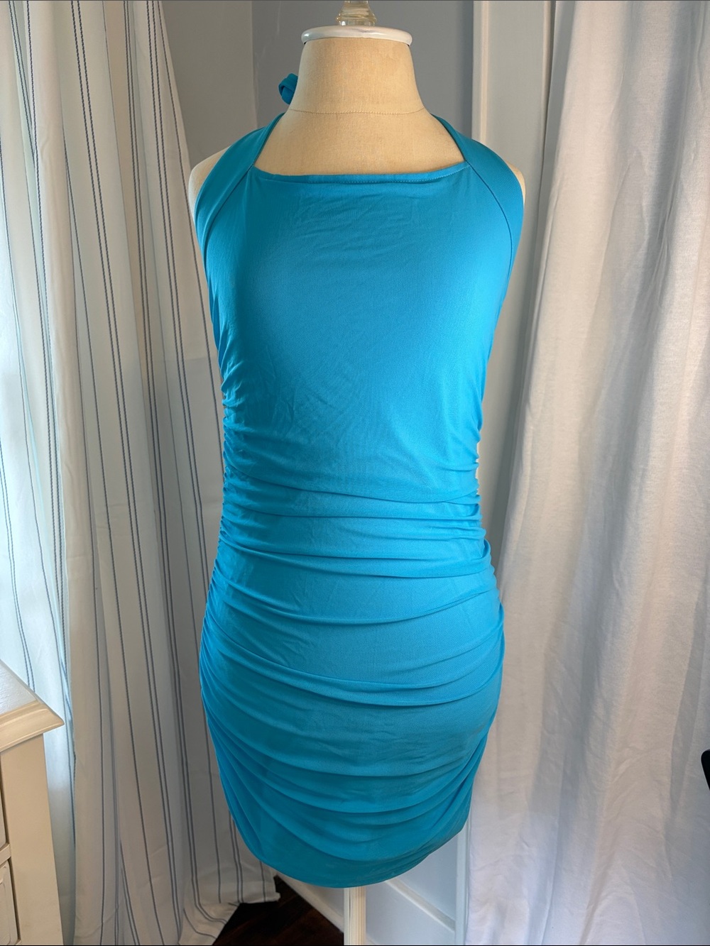 Turquoise Halter Ruched Bodycon Dress - Women
